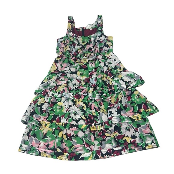 Anthropologie Moulinette Soeurs Floral Tiered Silk Green Purple Mini Dress SZ 8 - Picture 6 of 10